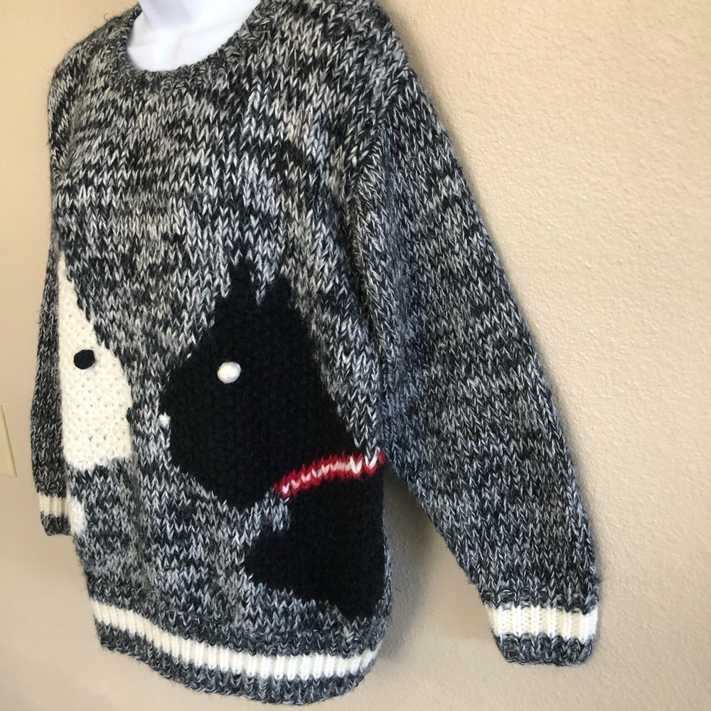 Vtg COLLAGE By Hand Chunky Knit Black/White Scotty Dogs Crew Neck Sweater Size L - Picture 5 of 9